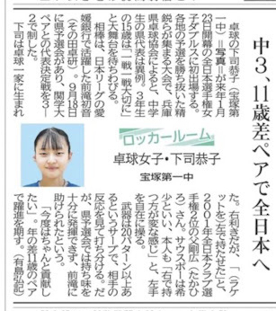 下司恭子　日本選手権出場についての新聞記事